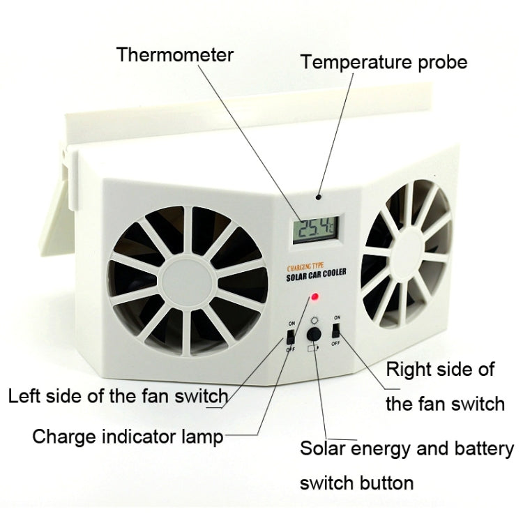 2W Solar Powered Car Auto Air Vent Cool Fan Cooler Ventilation System Radiator, with Temperature Display - Heating & Fans by PMC TechLife | Online Shopping South Africa | PMC TechLife | Buy Now Pay Later Mobicred