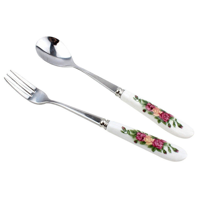 Ceramic Handle Stainless Steel Spoon + Fork Set - Cutlery Sets by PMC Jewellery | Online Shopping South Africa | PMC Jewellery | Buy Now Pay Later Mobicred