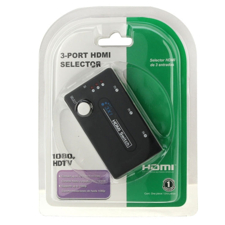Mini 3x1 HD 1080P HDMI V1.3 Selector with Remote Control for HDTV / STB/ DVD / Projector / DVR - Splitter by PMC TechLife | Online Shopping South Africa | PMC TechLife