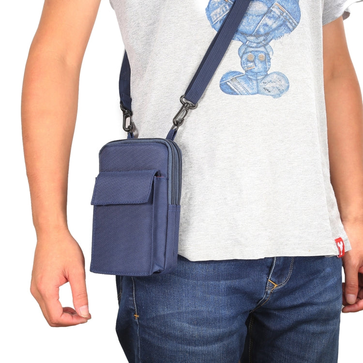 6.4 inch and Below Universal Polyester Men Vertical Style Case Shoulder Carrying Bag with Belt Hole & Climbing Buckle, For iPhone, Samsung, Sony, Huawei, Meizu, Lenovo, ASUS, Oneplus, Xiaomi, Cubot, Ulefone, Letv, DOOGEE, Vkworld, and other (Dark Blue) - More iPhone Cases by PMC Jewellery | Online Shopping South Africa | PMC Jewellery | Buy Now Pay Later Mobicred