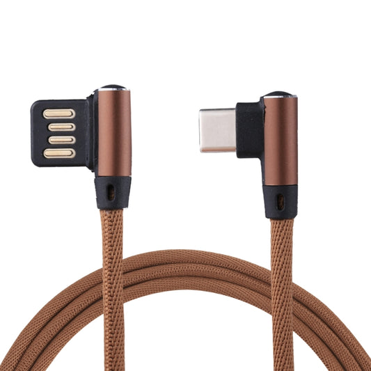 1m 2.4A Output USB to USB-C / Type-C Double Elbow Design Nylon Weave Style Data Sync Charging Cable(Coffee) - USB-C & Type-C Cable by PMC Jewellery | Online Shopping South Africa | PMC Jewellery | Buy Now Pay Later Mobicred