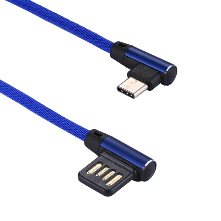 1m 2.4A Output USB to USB-C / Type-C Double Elbow Design Nylon Weave Style Data Sync Charging Cable(Dark Blue) - USB-C & Type-C Cable by PMC TechLife | Online Shopping South Africa | PMC TechLife | Buy Now Pay Later Mobicred