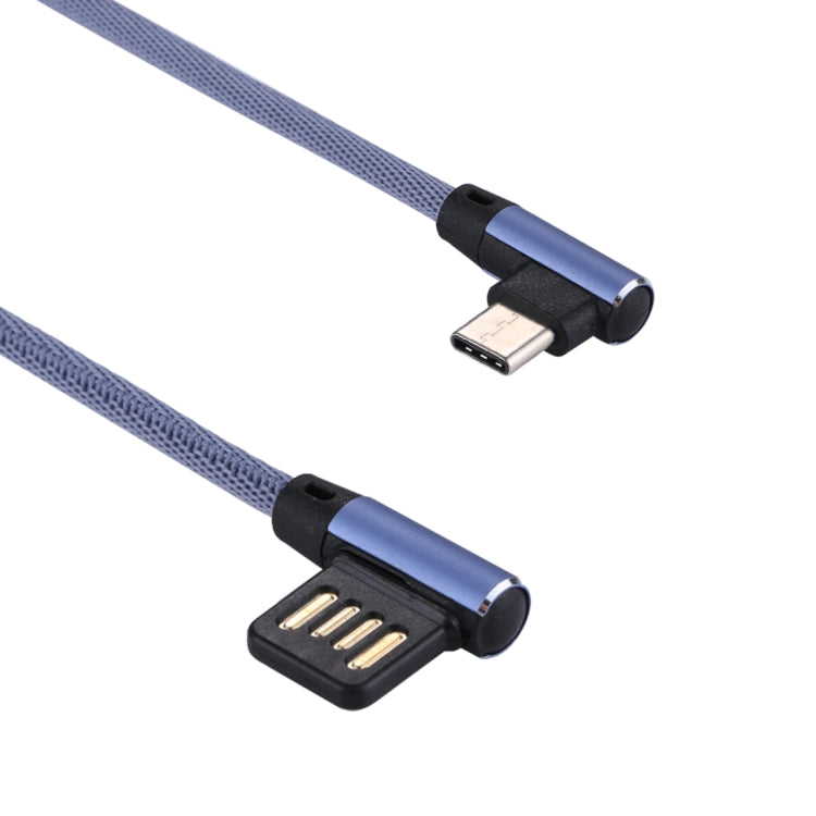 1m 2.4A Output USB to USB-C / Type-C Double Elbow Design Nylon Weave Style Data Sync Charging Cable(Blue) - USB-C & Type-C Cable by PMC Jewellery | Online Shopping South Africa | PMC Jewellery | Buy Now Pay Later Mobicred