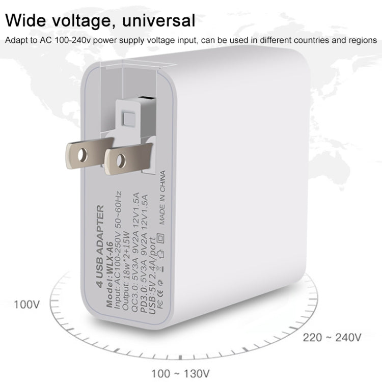 WLX-A6 4 Ports Quick Charging USB Travel Charger Power Adapter, US Plug - USB Charger by PMC Jewellery | Online Shopping South Africa | PMC Jewellery | Buy Now Pay Later Mobicred