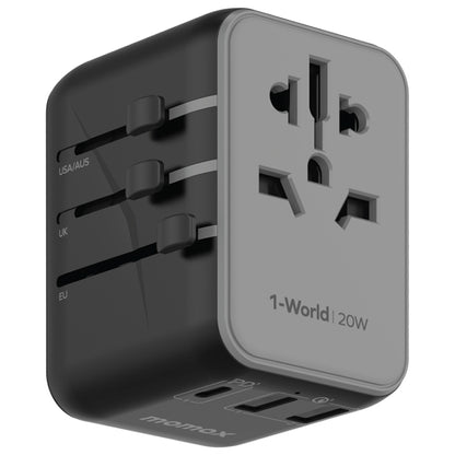 MOMAX UA11 1-World 20W PD Global Travel Fast Charger Power Adapter(Black) - Plug Adaptor by MOMAX | Online Shopping South Africa | PMC Jewellery | Buy Now Pay Later Mobicred