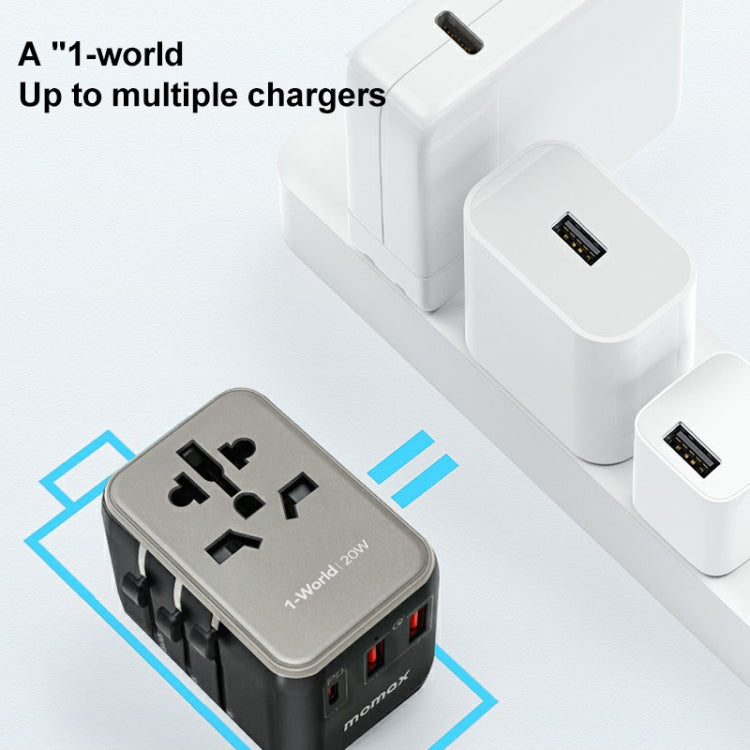 MOMAX UA11 1-World 20W PD Global Travel Fast Charger Power Adapter(Black) - Plug Adaptor by MOMAX | Online Shopping South Africa | PMC Jewellery | Buy Now Pay Later Mobicred