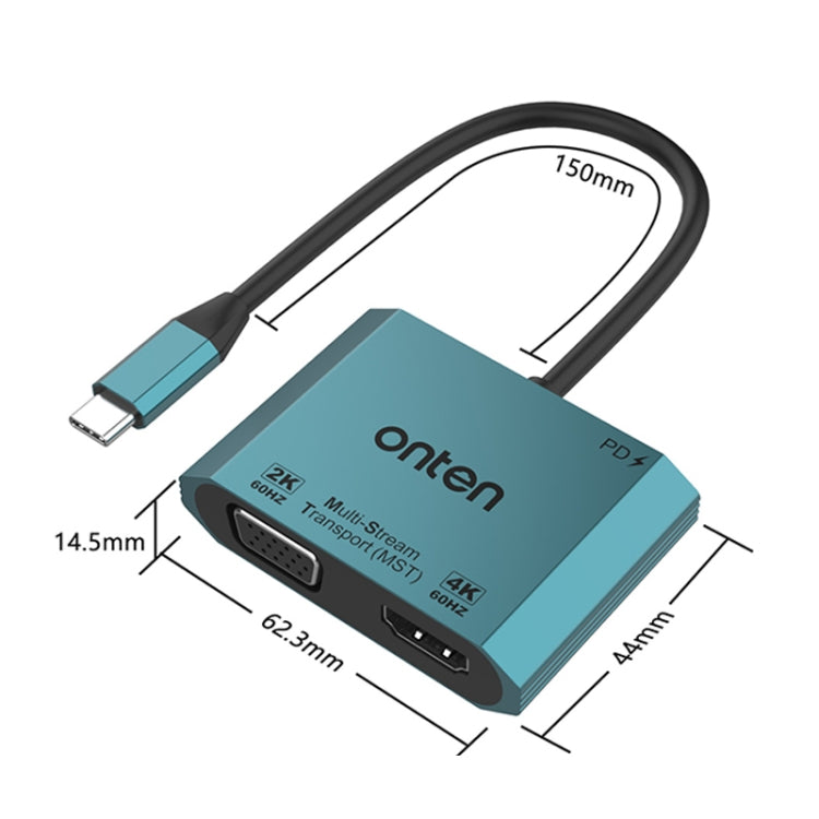 Onten M205 3 in 1 Type-C to HDMI+VGA+PD Fast Charge Video Converter (Green) - Adapter by Onten | Online Shopping South Africa | PMC Jewellery | Buy Now Pay Later Mobicred