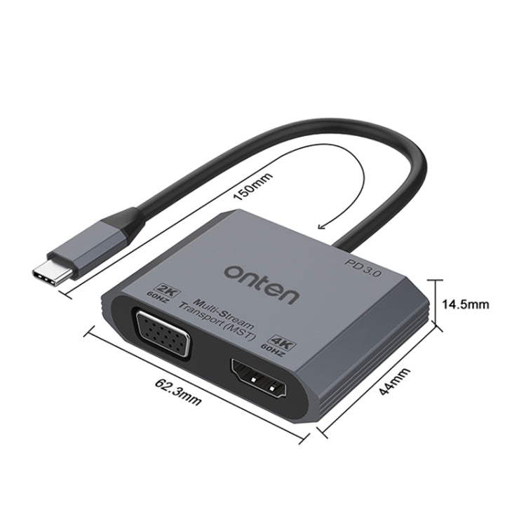 Onten M205 3 in 1 Type-C to HDMI+VGA+PD Fast Charge Video Converter (Grey) - Adapter by Onten | Online Shopping South Africa | PMC Jewellery | Buy Now Pay Later Mobicred