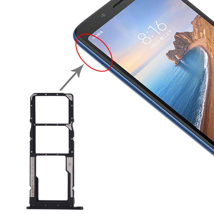 SIM Card Tray + SIM Card Tray + Micro SD Card Tray for Xiaomi Redmi 7A (Black) - Card Tray by PMC TechLife | Online Shopping South Africa | PMC TechLife | Buy Now Pay Later Mobicred