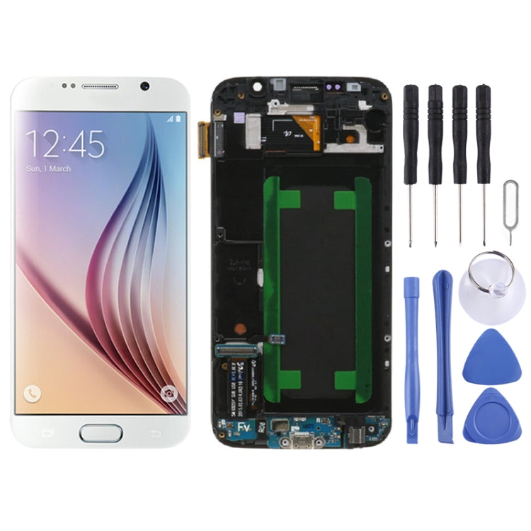 Original Super AMOLED LCD Screen For Samsung Galaxy S6 SM-G920F Digitizer Full Assembly with Frame (White) - free shipping - PMc TechLife - Order now!