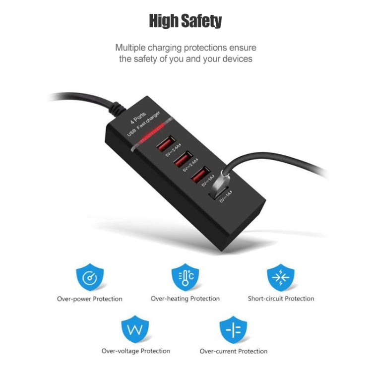 5V 4.1A 4 USB Ports Charger Adapter with Power Plug Cable, Cable Length: 1.5m, US Plug(Black) - Multifunction Charger by PMC Jewellery | Online Shopping South Africa | PMC Jewellery | Buy Now Pay Later Mobicred