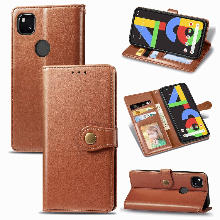 For Google Pixel 4A Retro Solid Color Leather Buckle Phone Case with Lanyard & Photo Frame & Card Slot & Wallet & Stand Function(Brown) - Google Cases by PMC Jewellery | Online Shopping South Africa | PMC Jewellery | Buy Now Pay Later Mobicred