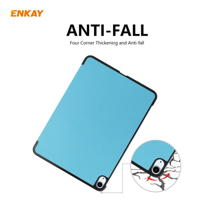 For iPad Air 11 2024 / Pro 11 2018 / Air 10.9 2022 ENKAY 3-folding Plastic Leather Smart Tablet Case(Light Blue) - iPad Air (2022) / (2020) 10.9 Cases by ENKAY | Online Shopping South Africa | PMC Jewellery | Buy Now Pay Later Mobicred