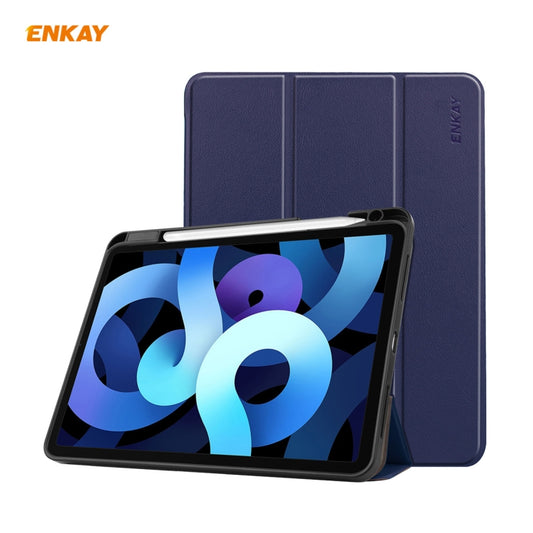 For iPad Air 11 2024 / Pro 11 2018 / Air 10.9 2022 ENKAY TPU Leather Smart Tablet Case with Pen Slot(Dark Blue) - iPad Air (2022) / (2020) 10.9 Cases by ENKAY | Online Shopping South Africa | PMC Jewellery | Buy Now Pay Later Mobicred