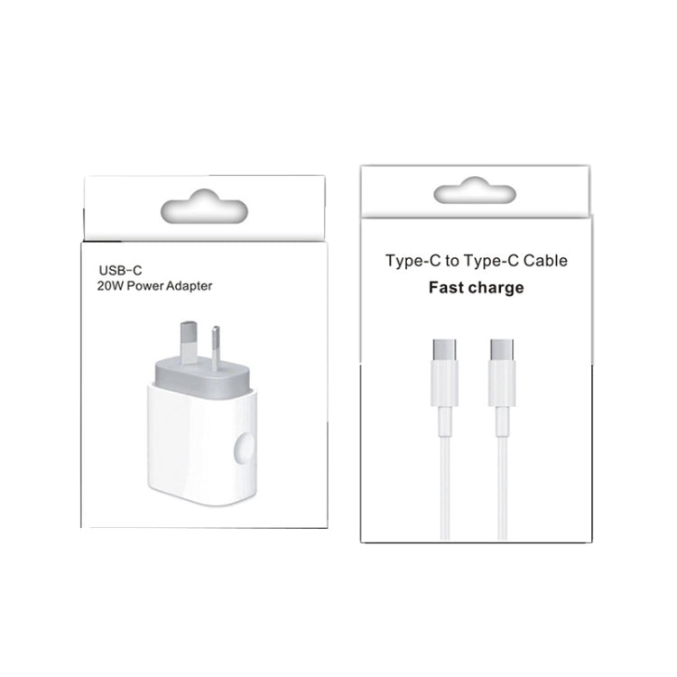 20W PD 3.0 Travel Fast Charger Power Adapter with USB-C / Type-C to Type-C Fast Charge Data Cable, AU Plug(1m) - USB Charger by PMC Jewellery | Online Shopping South Africa | PMC Jewellery | Buy Now Pay Later Mobicred