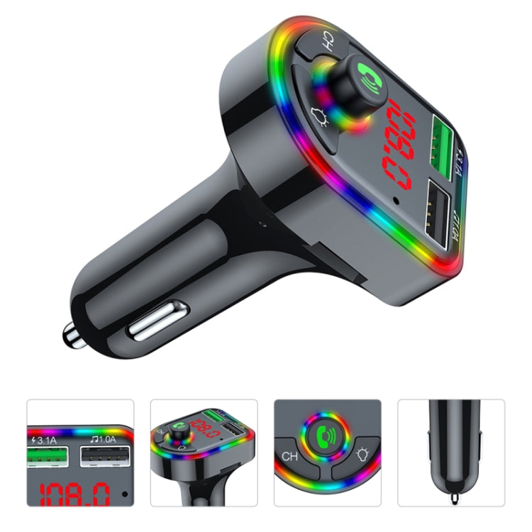 F6 Car FM Transmitter Colorful Breathing Atmosphere Lamp  MP3 Player Charger - Bluetooth Car Kits by PMC TechLife | Online Shopping South Africa | PMC TechLife | Buy Now Pay Later Mobicred