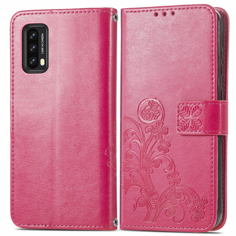 For Blackview A90 Four-leaf Clasp Embossed Buckle Mobile Phone Protection Leather Case with Lanyard & Card Slot & Wallet & Bracket Function(Magenta) -  by PMC Jewellery | Online Shopping South Africa | PMC Jewellery