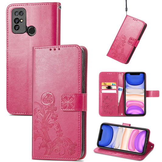 For  Doogee X96 Pro Four-leaf Clasp Embossed Buckle Mobile Phone Protection Leather Case with Lanyard & Card Slot & Wallet & Bracket Function(Magenta) - More Brand by PMC Jewellery | Online Shopping South Africa | PMC Jewellery | Buy Now Pay Later Mobicred