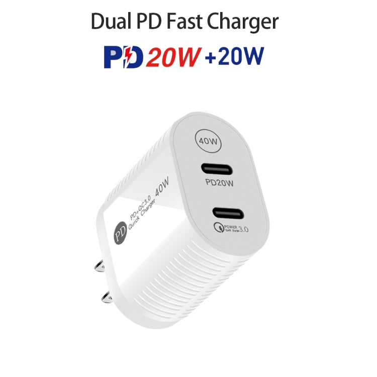 40W Dual Port PD / Type-C Fast Charger for iPhone / iPad Series, US Plug(White) - USB Charger by PMC Jewellery | Online Shopping South Africa | PMC Jewellery | Buy Now Pay Later Mobicred