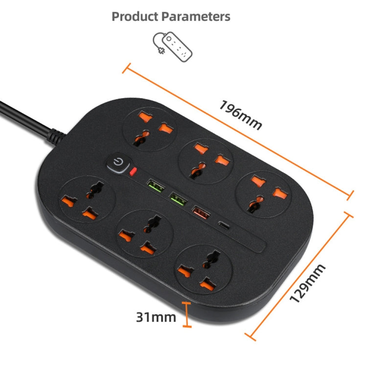 T21 PD3.0 + QC3.0 Multi Hole Row Plug 3000W High Power Socket, EU Plug(Black) - Extension Socket by PMC Jewellery | Online Shopping South Africa | PMC Jewellery | Buy Now Pay Later Mobicred