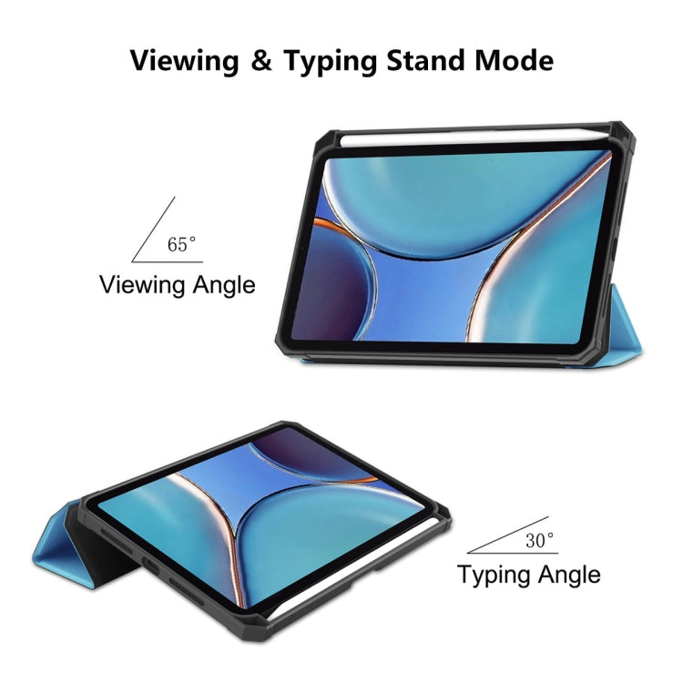 For iPad mini 2024 / mini 6 ENKAY Custer Texture Horizontal Flip PU+TPU Leather Tablet Case with Three-folding Holder & Sleep / Wake-up Function & Pen Holder(Dark Blue) - free shipping - PMc TechLife - Order now!