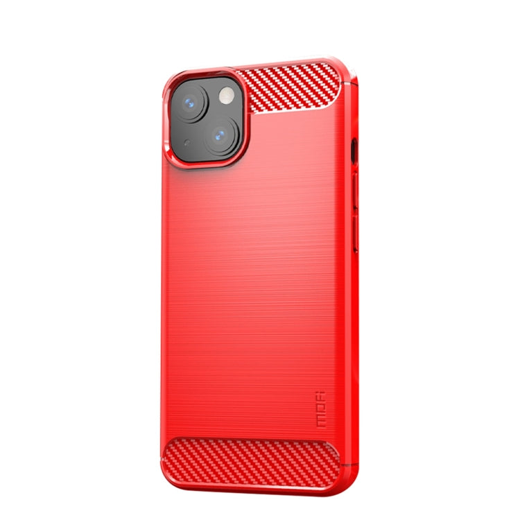 For iPhone 13 MOFI Gentleness Series Brushed Texture Carbon Fiber Soft TPU Case (Red) - iPhone 13 Cases by MOFI | Online Shopping South Africa | PMC Jewellery