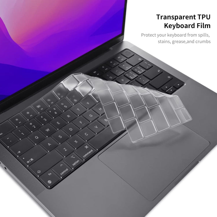 ENKAY Hat-Prince 3 in 1 Matte Laptop Protective Case + TPU Keyboard Film + Anti-dust Plugs Set for MacBook Pro 14.2 inch A2442 2021/A2779 2023, Version:EU Version(Purple) - MacBook Pro Cases by ENKAY | Online Shopping South Africa | PMC Jewellery | Buy Now Pay Later Mobicred