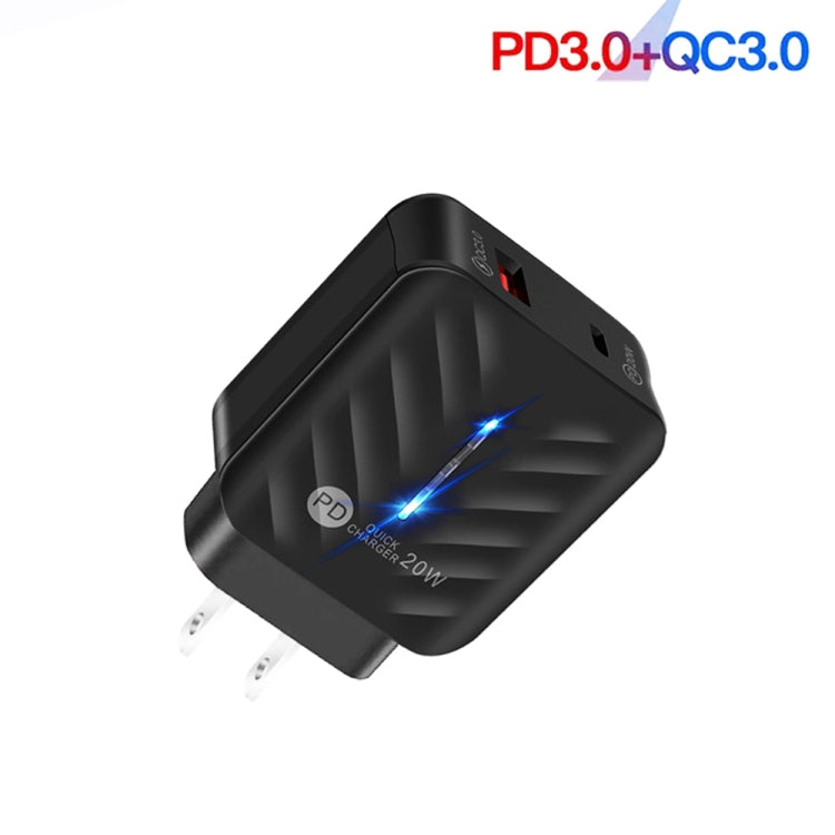PD03 20W Type-C + QC3.0 USB Charger with Indicator Light, US Plug(Black) - USB Charger by PMC Jewellery | Online Shopping South Africa | PMC Jewellery | Buy Now Pay Later Mobicred