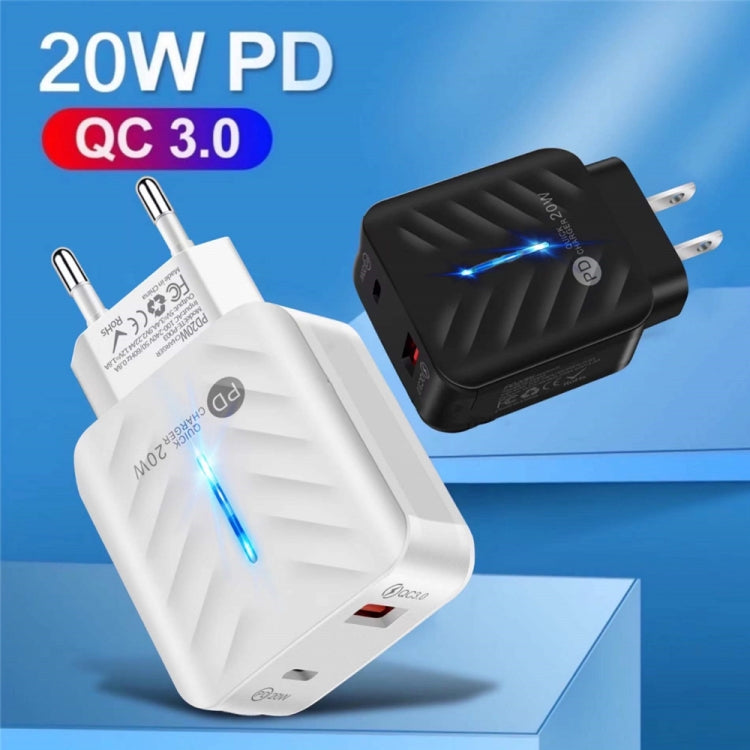 PD03 20W Type-C + QC3.0 USB Charger with Indicator Light, US Plug(Black) - USB Charger by PMC Jewellery | Online Shopping South Africa | PMC Jewellery | Buy Now Pay Later Mobicred