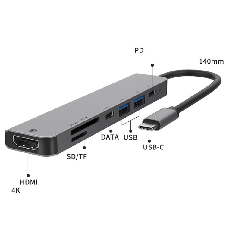 UC902 7-in-1 Multi-function HDMI+SD/TF+USB x 2+Type-C+PD to USB-C / Type-C Aluminum Alloy HUB - USB HUB by PMC Jewellery | Online Shopping South Africa | PMC Jewellery | Buy Now Pay Later Mobicred