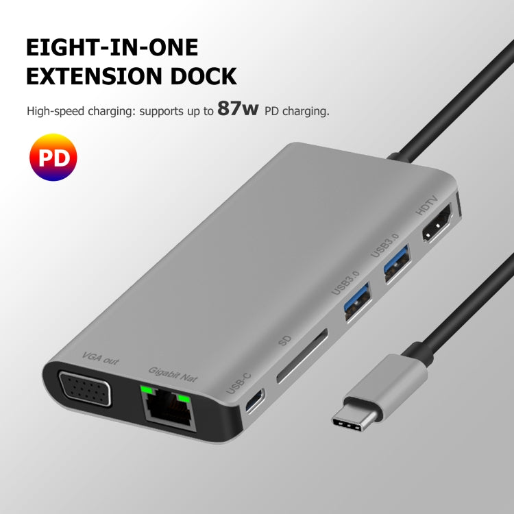 7 in 1 Type-C to RJ45+VGA+Type-C+SD Card Slot+USB3.0 x 2+HDMI Dock Hub Adapter - USB HUB by PMC Jewellery | Online Shopping South Africa | PMC Jewellery | Buy Now Pay Later Mobicred