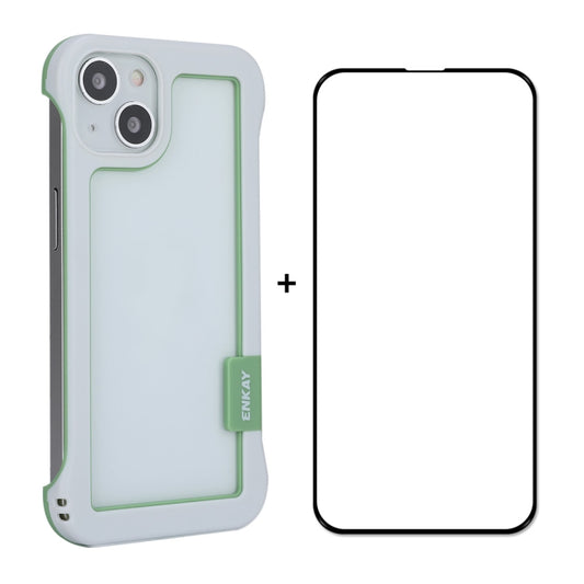 For iPhone 13 ENKAY Frameless Hollow PC Case + Glass Film(White) - iPhone 13 Cases by ENKAY | Online Shopping South Africa | PMC Jewellery | Buy Now Pay Later Mobicred