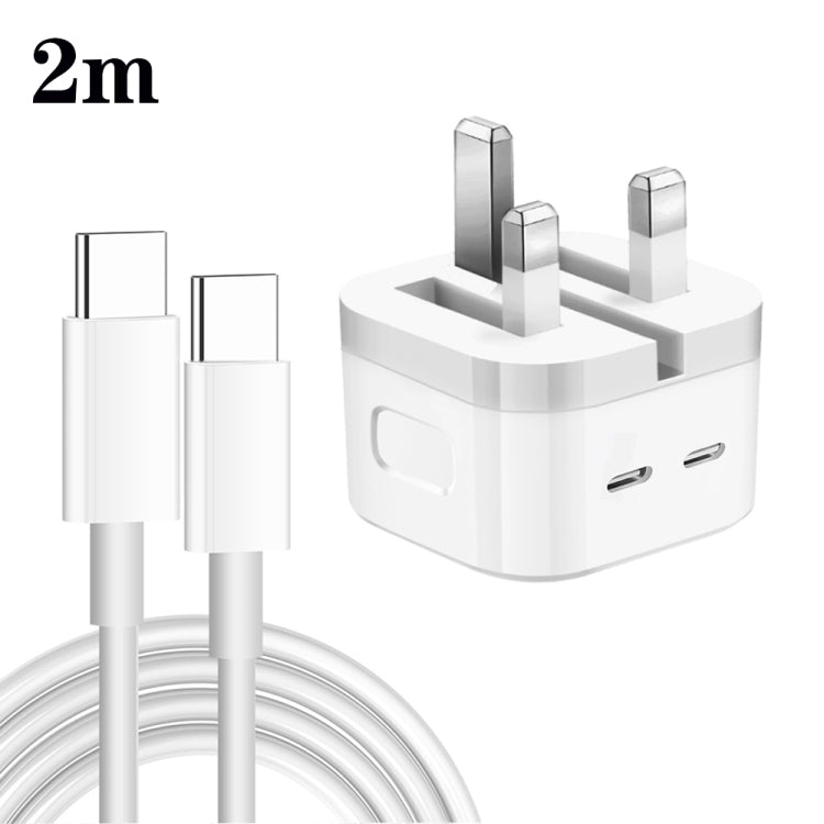 PD 35W Dual USB-C / Type-C Ports Charger with 2m Type-C to Type-C Data Cable, UK Plug - USB Charger by PMC TechLife | Online Shopping South Africa | PMC TechLife | Buy Now Pay Later Mobicred