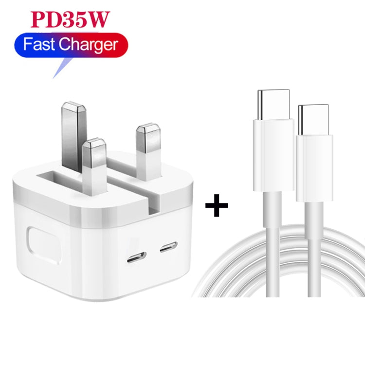 PD 35W Dual USB-C / Type-C Ports Charger with 2m Type-C to Type-C Data Cable, UK Plug - USB Charger by PMC TechLife | Online Shopping South Africa | PMC TechLife | Buy Now Pay Later Mobicred