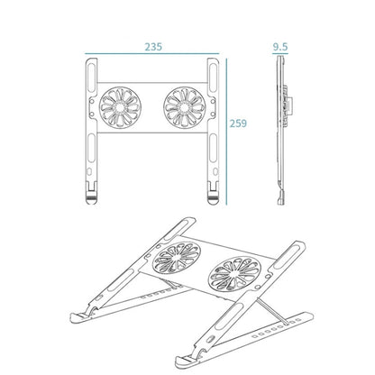 BONERUY P11F Adjustable Laptop Stand Cooling Holder with Double Fans - Cooling Pads by BONERUY | Online Shopping South Africa | PMC Jewellery | Buy Now Pay Later Mobicred