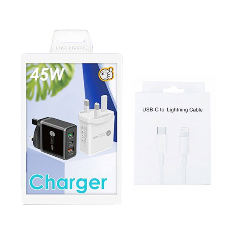 45W PD3.0 + 2 x QC3.0 USB Multi Port Charger with Type-C to 8 Pin Cable, UK Plug(White) - USB Charger by PMC Jewellery | Online Shopping South Africa | PMC Jewellery | Buy Now Pay Later Mobicred