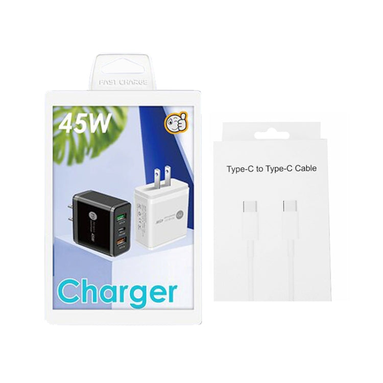 45W PD3.0 + 2 x QC3.0 USB Multi Port Charger with Type-C to Type-C Cable, US Plug(Black) - USB Charger by PMC TechLife | Online Shopping South Africa | PMC TechLife | Buy Now Pay Later Mobicred