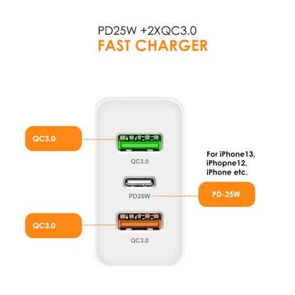 45W PD25W + 2 x QC3.0 USB Multi Port Charger with USB to 8 Pin Cable, US Plug(Black) - USB Charger by PMC Jewellery | Online Shopping South Africa | PMC Jewellery | Buy Now Pay Later Mobicred