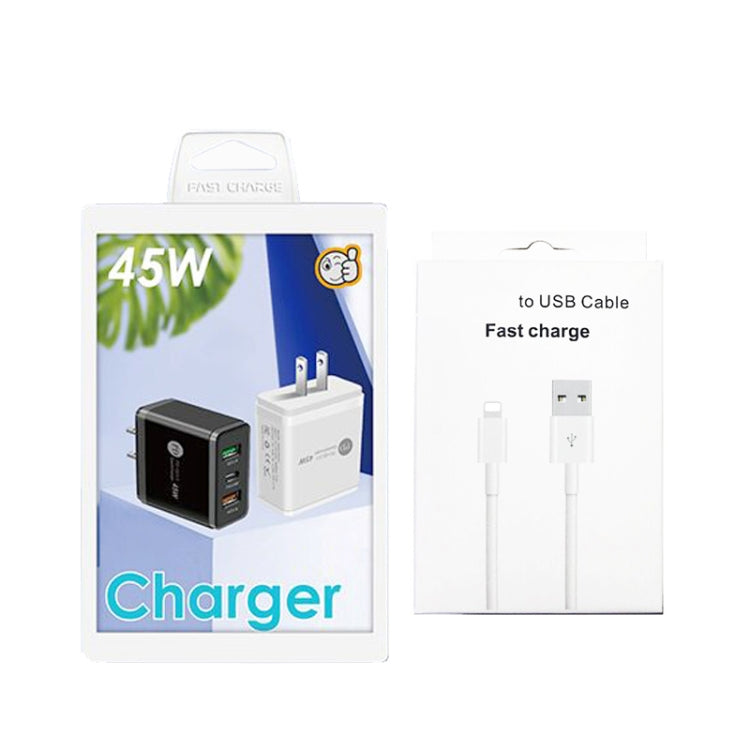 45W PD25W + 2 x QC3.0 USB Multi Port Charger with USB to 8 Pin Cable, US Plug(Black) - USB Charger by PMC Jewellery | Online Shopping South Africa | PMC Jewellery | Buy Now Pay Later Mobicred