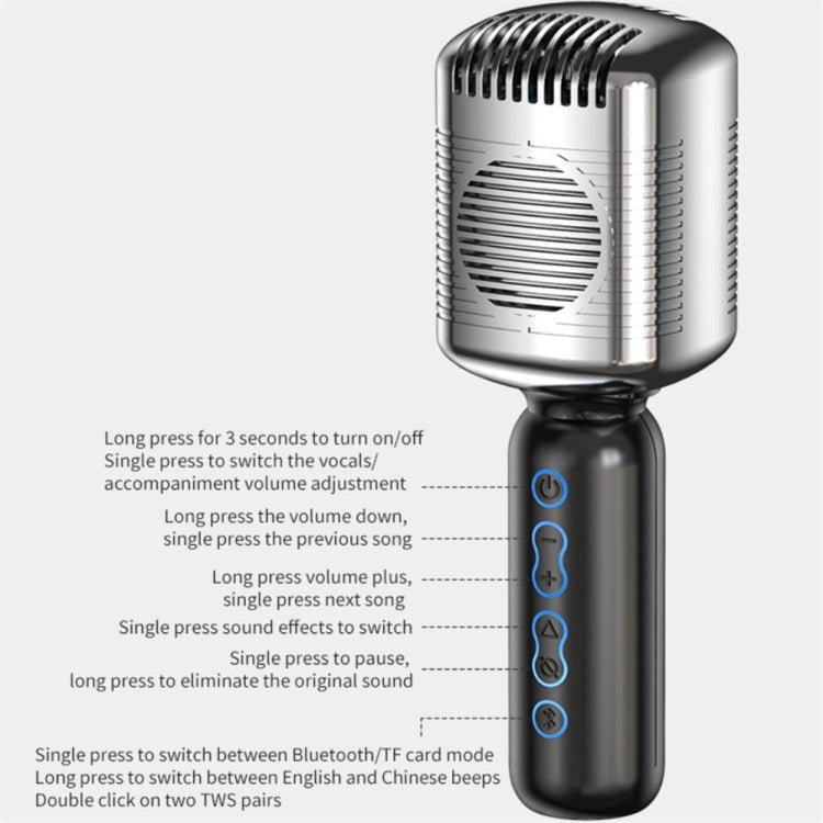 KM600 Wireless Microphone TWS Handheld Noise Reduction Smart Bluetooth-compatible Condenser Mic Music Player for Singing(Sliver) - Microphone by PMC TechLife | Online Shopping South Africa | PMC TechLife | Buy Now Pay Later Mobicred