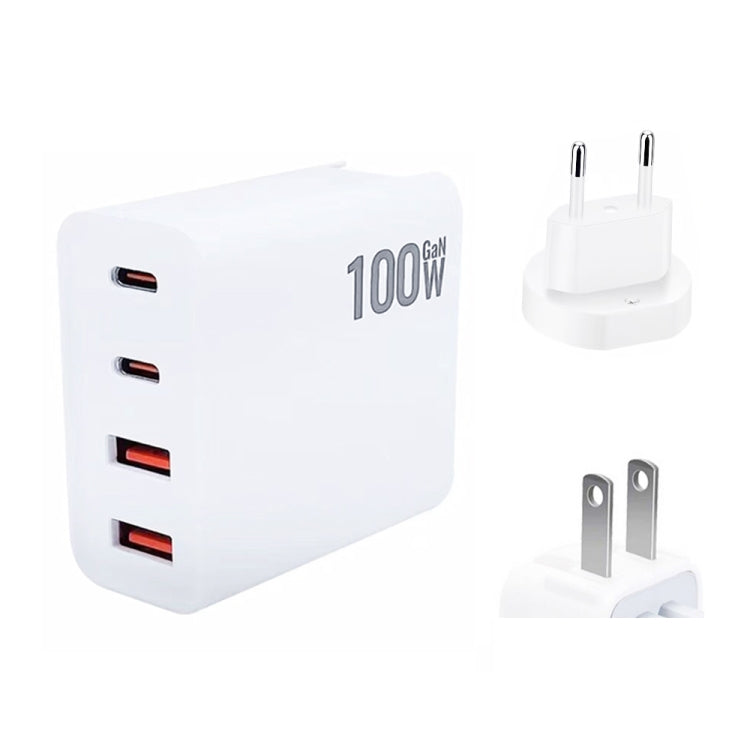 GaN 100W Dual USB + Dual USB-C/Type-C Multi Port Charger with 2m Type-C to Type-C Data Cable Set US / EU Plug - Cable & Adapter by PMC Jewellery | Online Shopping South Africa | PMC Jewellery | Buy Now Pay Later Mobicred