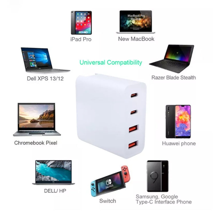 GaN 100W Dual USB+Dual USB-C/Type-C Multi Port Charger with  1.8m Type-C to MagSafe 1 / L Header Data Cable US / EU Plug - Cable & Adapter by PMC Jewellery | Online Shopping South Africa | PMC Jewellery | Buy Now Pay Later Mobicred