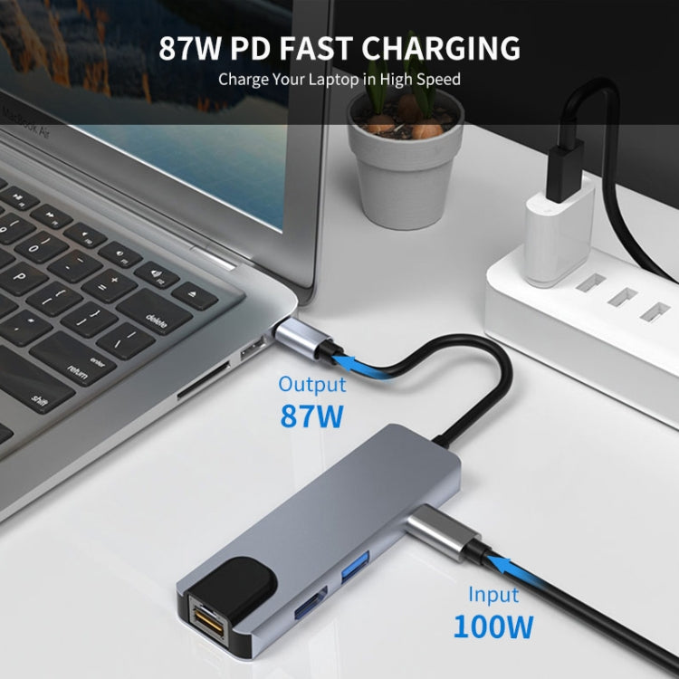 JUNSUNMAY 6 in 1 Type-C to 4K HDMI / Ethernet Docking Station Adapter PD Quick Charge Hub SD/TF Card Reader - USB HUB by JUNSUNMAY | Online Shopping South Africa | PMC Jewellery | Buy Now Pay Later Mobicred