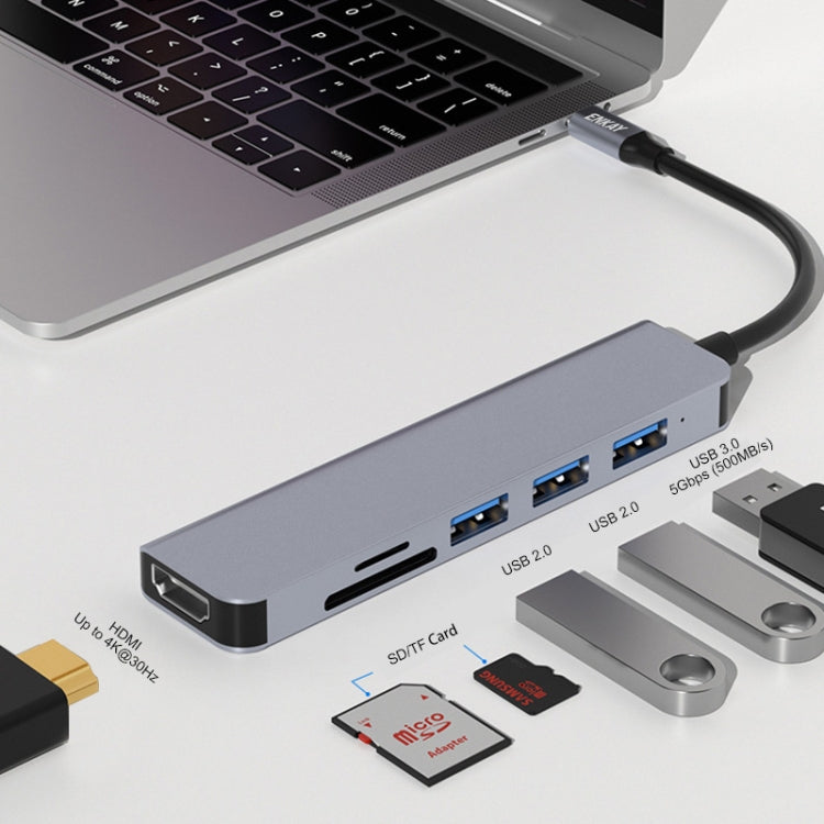 ENKAY Hat-Prince 6 in 1 Type-C to 4K HDMI Docking Station Adapter USB-C Hub SD/TF Card Reader - USB HUB by ENKAY | Online Shopping South Africa | PMC Jewellery | Buy Now Pay Later Mobicred