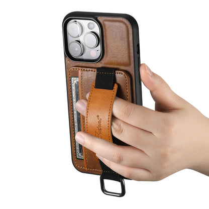 For iPhone 14 Pro Max Suteni H13 Card Wallet Wrist Strap Holder PU Phone Case(Brown) - iPhone 14 Pro Max Cases by Suteni | Online Shopping South Africa | PMC Jewellery