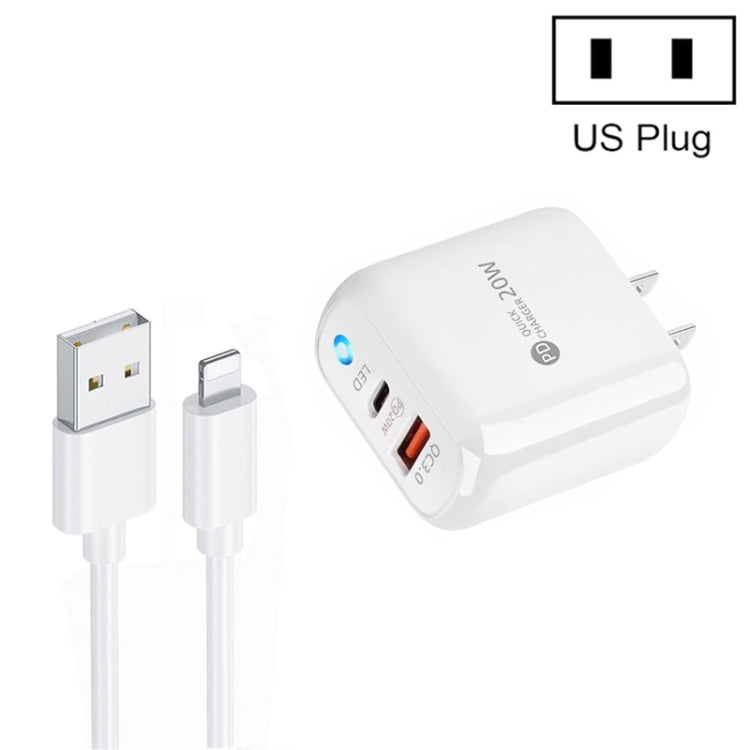 PD04 Type-C + USB Mobile Phone Charger with USB to 8 Pin Cable, US Plug(White) - USB Charger by PMC Jewellery | Online Shopping South Africa | PMC Jewellery | Buy Now Pay Later Mobicred