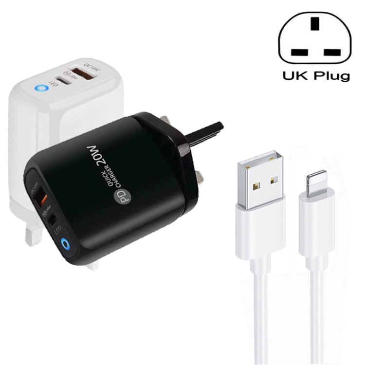 PD04 Type-C + USB Mobile Phone Charger with USB to 8 Pin Cable, UK Plug(White) - USB Charger by PMC Jewellery | Online Shopping South Africa | PMC Jewellery | Buy Now Pay Later Mobicred