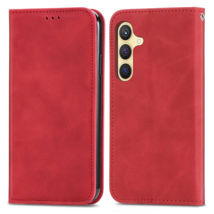 For Samsung Galaxy S25 5G Retro Skin Feel Magnetic Leather Phone Case(Red) - Galaxy S25 5G Cases by PMC Jewellery | Online Shopping South Africa | PMC Jewellery | Buy Now Pay Later Mobicred