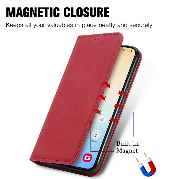 For Samsung Galaxy S25 5G Retro Skin Feel Magnetic Leather Phone Case(Red) - Galaxy S25 5G Cases by PMC Jewellery | Online Shopping South Africa | PMC Jewellery | Buy Now Pay Later Mobicred