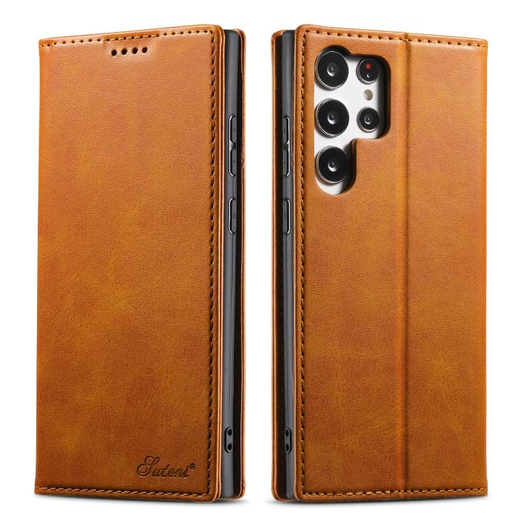 For Samsung Galaxy S25 Ultra 5G Suteni Calf Texture Horizontal Flip Leather Phone Case(Khaki) - Galaxy S25 Ultra 5G Cases by Suteni | Online Shopping South Africa | PMC Jewellery | Buy Now Pay Later Mobicred